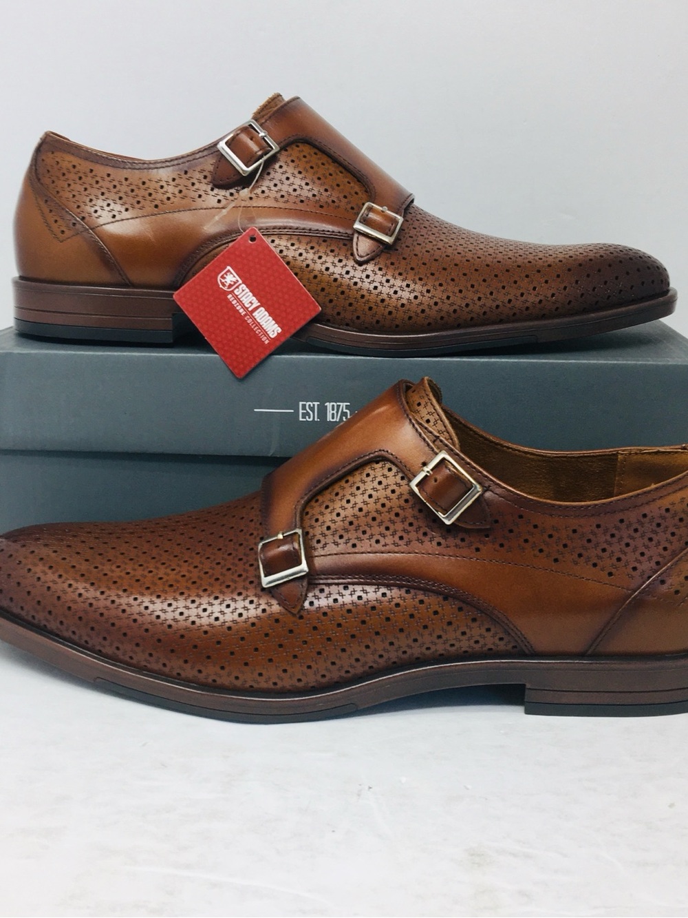 Stacy Adams Brown Perforated Double Monk Strap Dress Shoe